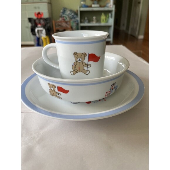 FAO Schwarz Toy Box Porcelain Baby Dish Set 3 Pieces Cup Bowl Plate - Picture 2 of 10